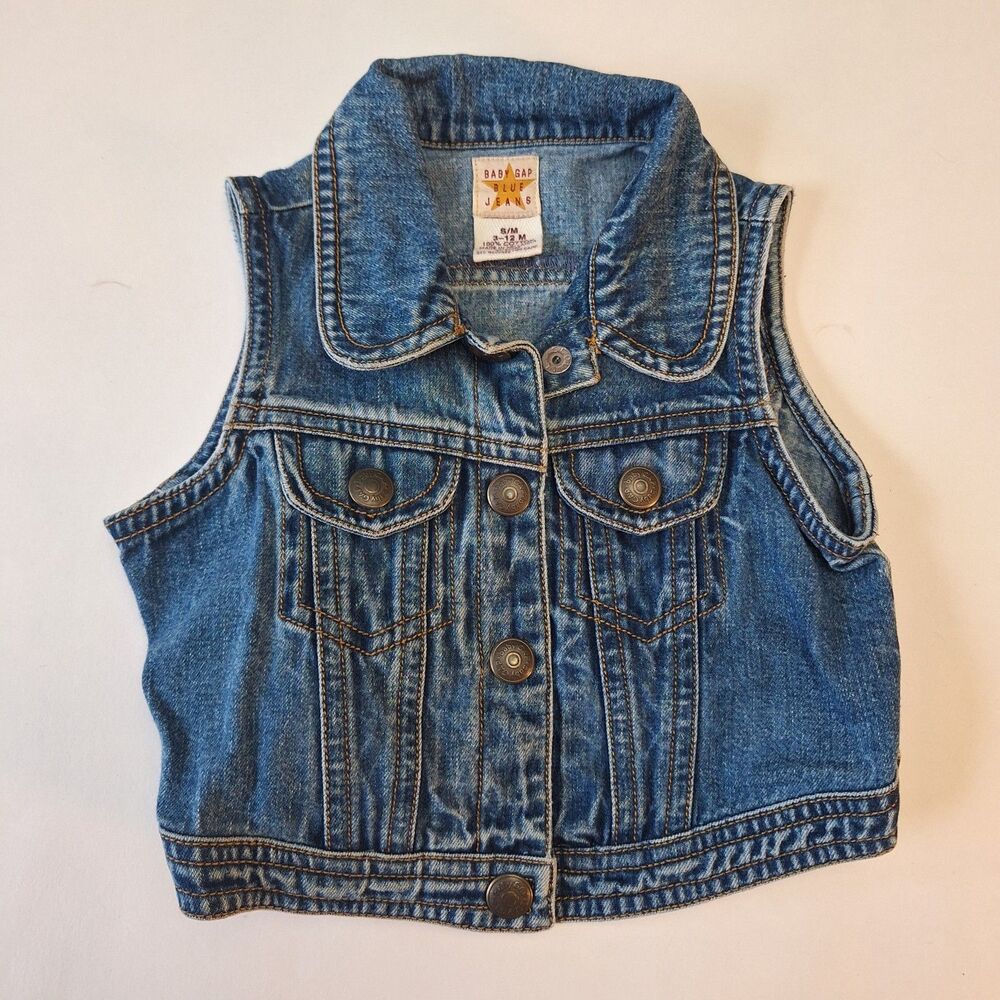 GUC Toddler Baby Gap Denim Blue Jean Vest size Small.(3mos-12mos) Vintage Y2K